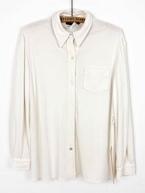 Franco Mirabelli Vintage Off White Button Up Blouse Medium Preppy